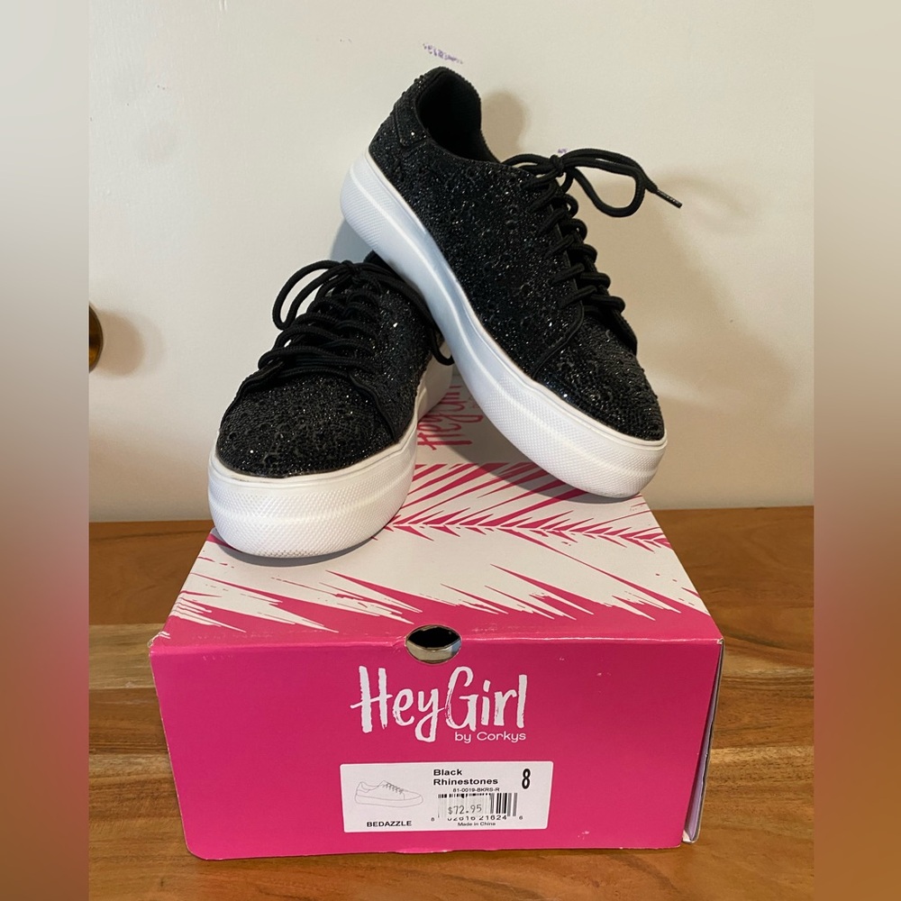 Brand New Hey Girl Bedazzle Black Rhinestone Size 8